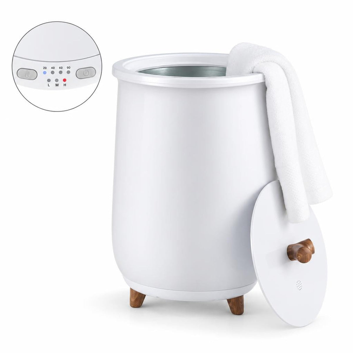 Airfind 23L Large Luxury Bucket-Style Towel Warmer with Fragrant Disc Holder, Plastic Frame, 13.5in x 21in (Dia. x H) Rated Footprint, White