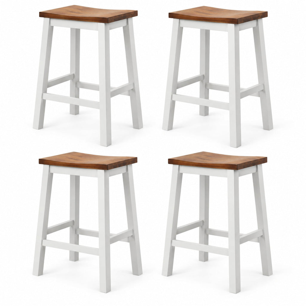 Airfind 24.5-Inch Set of 4 Saddle Stools Bar Stools with Footrests for Kitchen Island-Walnut and Gray, 350 lbs Capacity, Rubber Wood Acacia Wood Frame