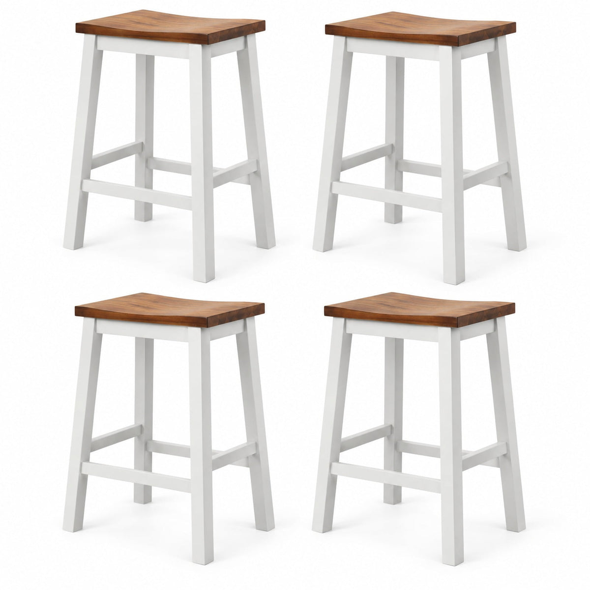 Airfind 24.5-Inch Set of 4 Saddle Stools Bar Stools with Footrests for Kitchen Island-Walnut and Gray, 350 lbs Capacity, Rubber Wood Acacia Wood Frame