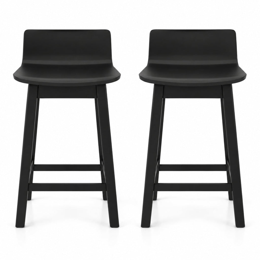 Airfind 24.5 Inch Swivel Wooden Bar Stools Set of 2 with Rubber Wood Legs and Low Back, 350 lbs Capacity, Rubber Wood Plywood Frame, Black