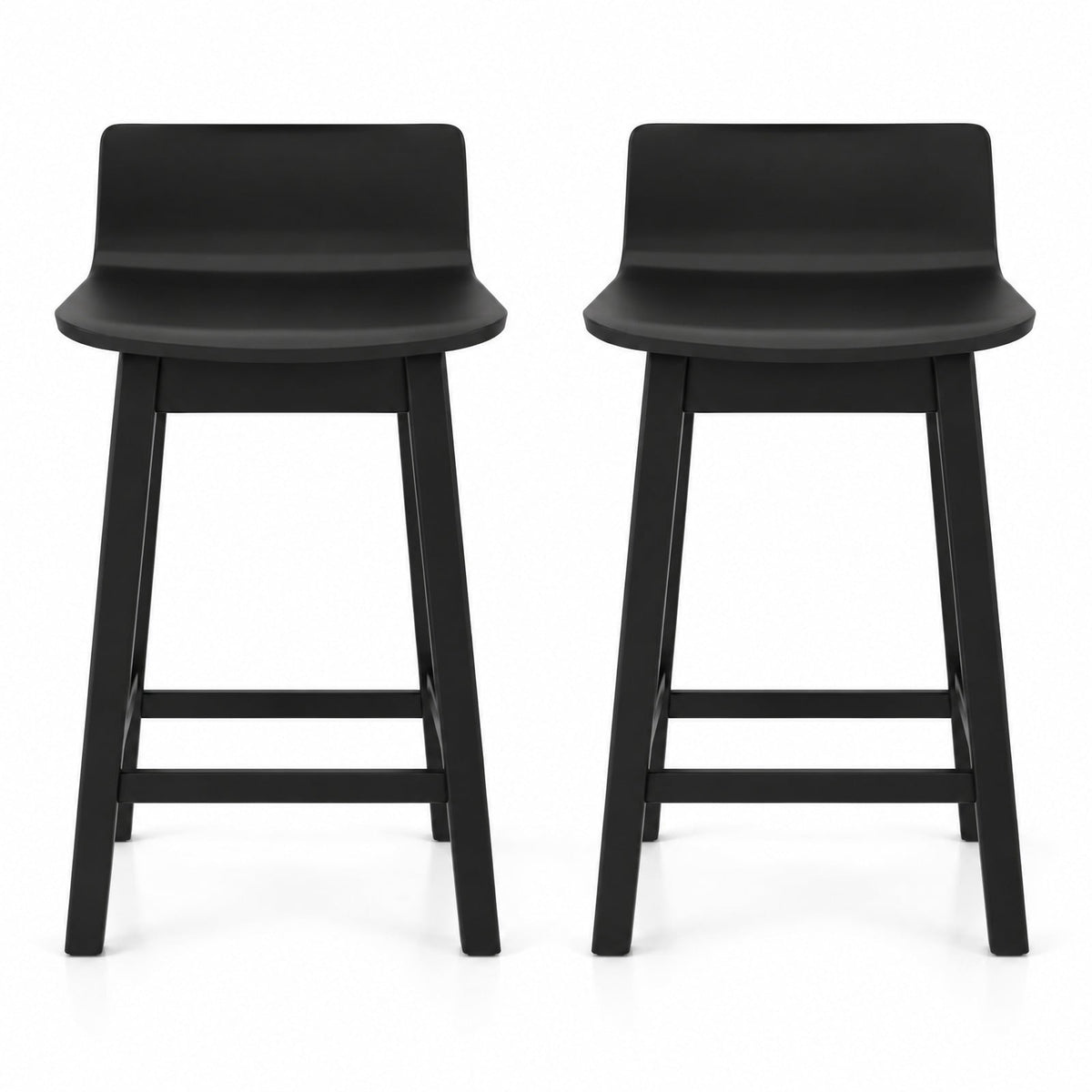 Airfind 24.5 Inch Swivel Wooden Bar Stools Set of 2 with Rubber Wood Legs and Low Back, 350 lbs Capacity, Rubber Wood Plywood Frame, Black