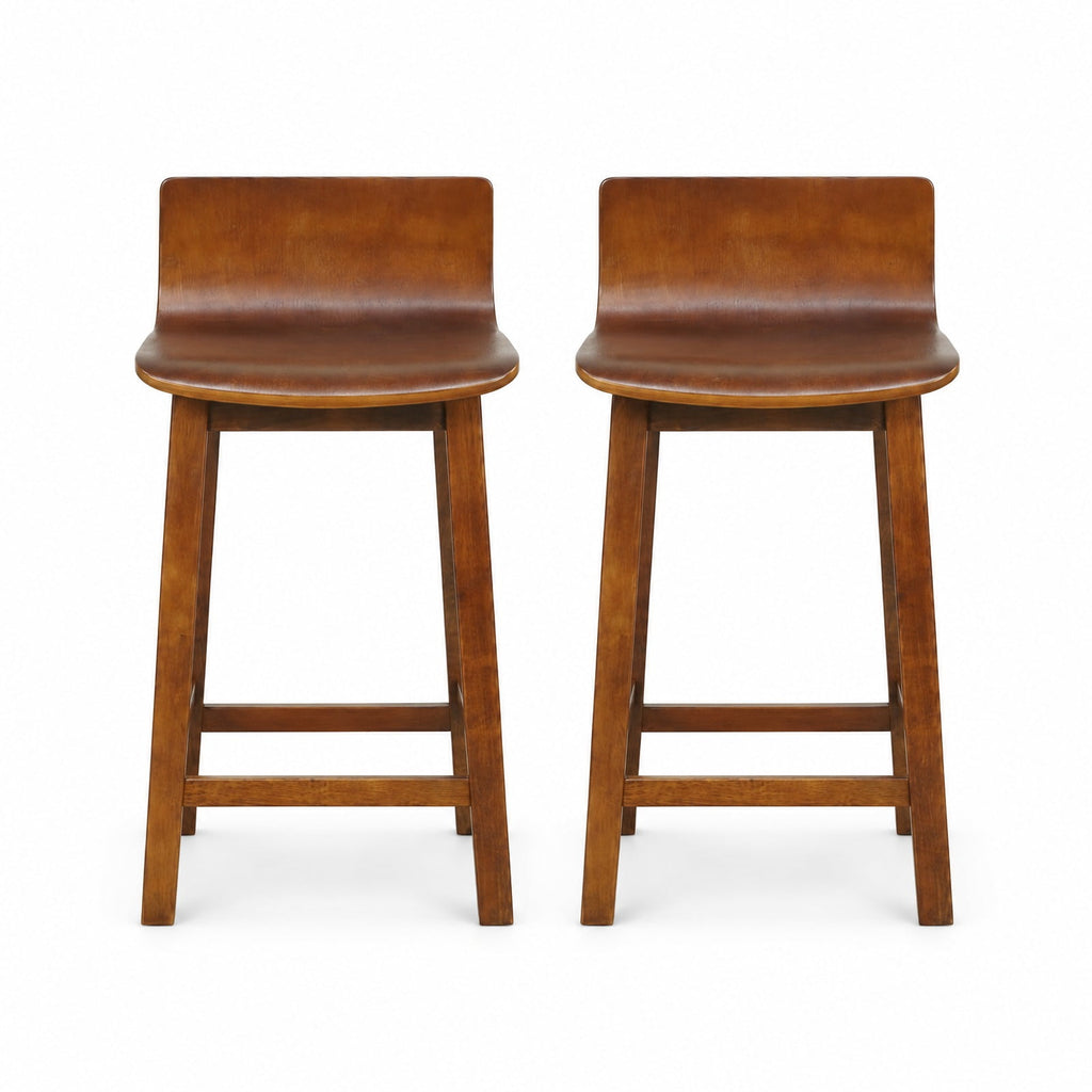 Airfind 24.5 Inch Swivel Wooden, Bar Stools Set of 2 with Rubber Wood Legs and Low Back, 350 lbs Capacity, Rubber Wood Plywood Frame, Walnut