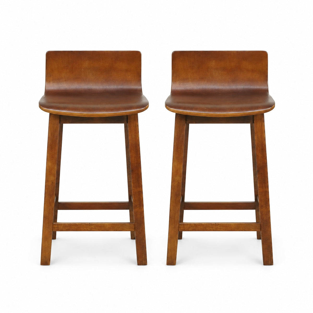 Airfind 24.5 Inch Swivel Wooden, Bar Stools Set of 2 with Rubber Wood Legs and Low Back, 350 lbs Capacity, Rubber Wood Plywood Frame, Walnut