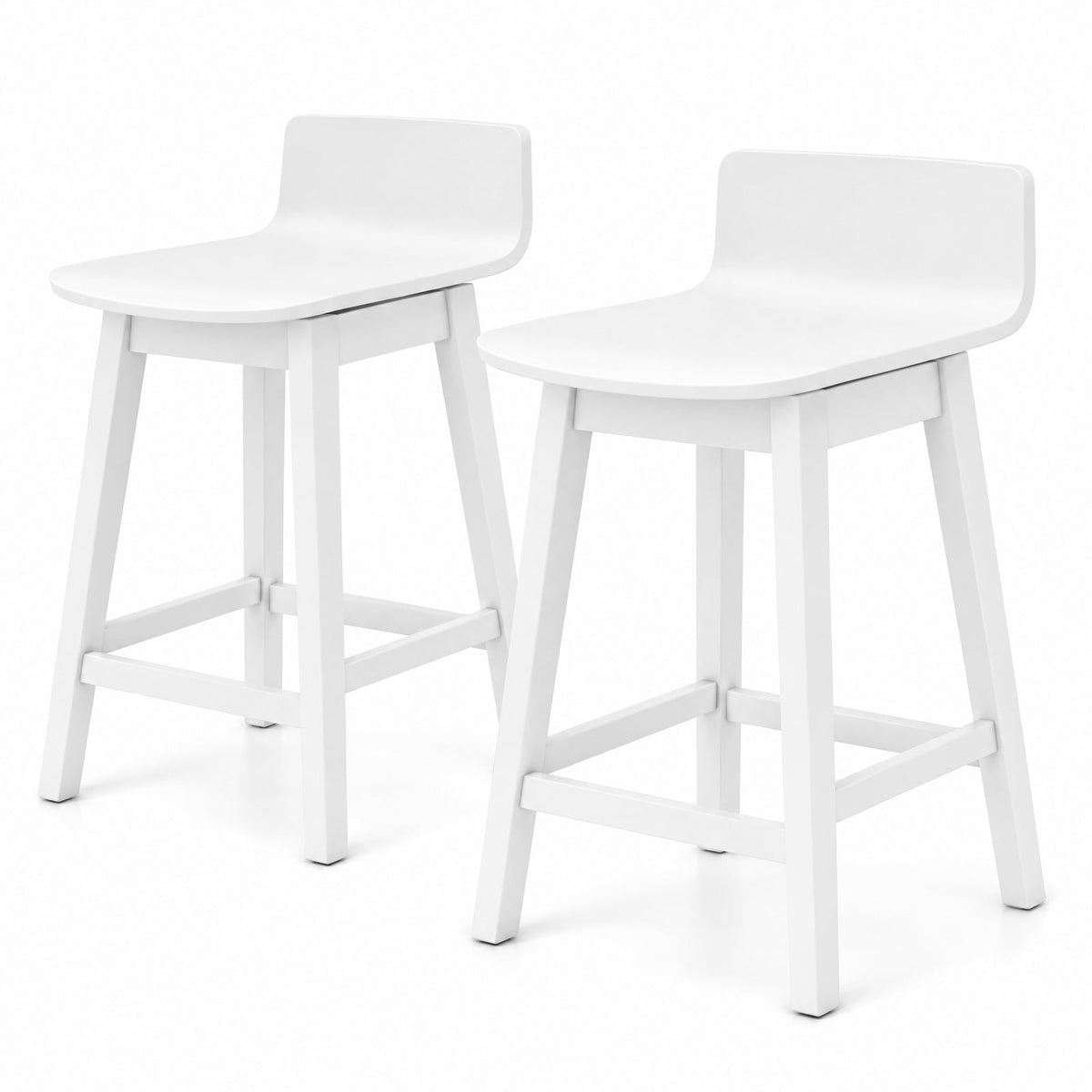 Airfind 24.5 Inch Swivel Wooden Bar Stools Set of 2 with Rubber Wood Legs and Low Back, 350 lbs Capacity, Rubber Wood Plywood Frame, White