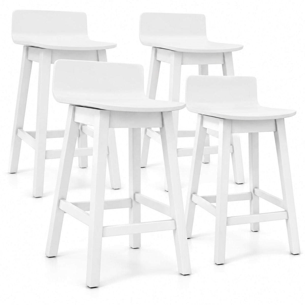 Airfind 24.5 Inch Swivel Wooden Bar Stools Set of 4 with Rubber Wood Legs and Low Back, 350 lbs Capacity, Rubber Wood Plywood Frame, White