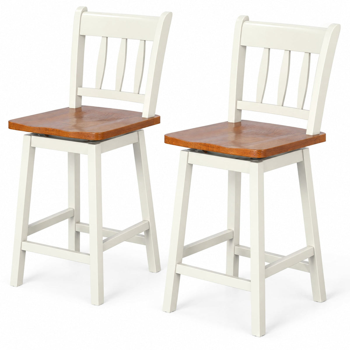 Airfind 24.5 Inches Set of 2 Swivel Bar Stools with 360° Swiveling, Rubber wood metal Frame, White, Product dimension 16 Inch x 18 Inch x 38.5 Inch (L x