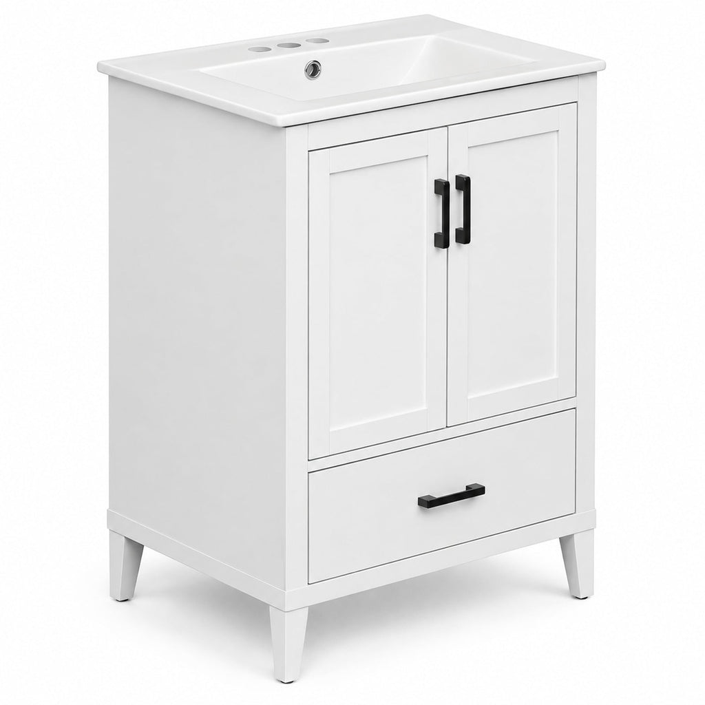 Airfind 24.5 Modern Bathroom Vanity with Sink 2 Doors and Drawer, 24.5 x 18.5 x 34Sink Footprint, White