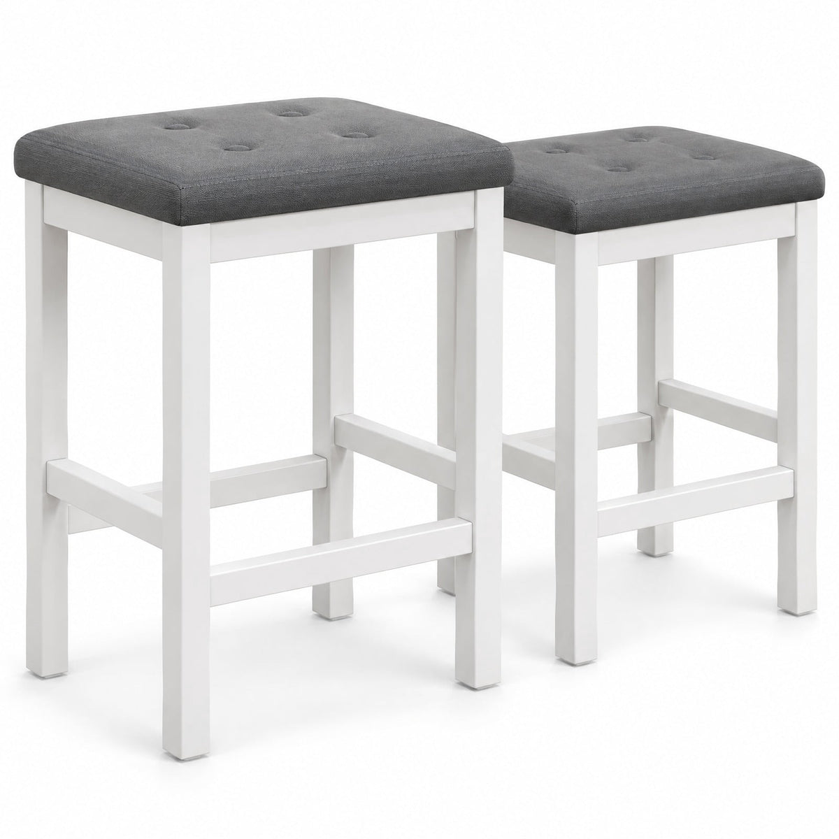Airfind 24 Inch Bar Stools with Padded Seat Footrest and Rubber Wood, 330 Lbs Capacity, Rubber Wood Sponge PVC Leather Plywood, Gray