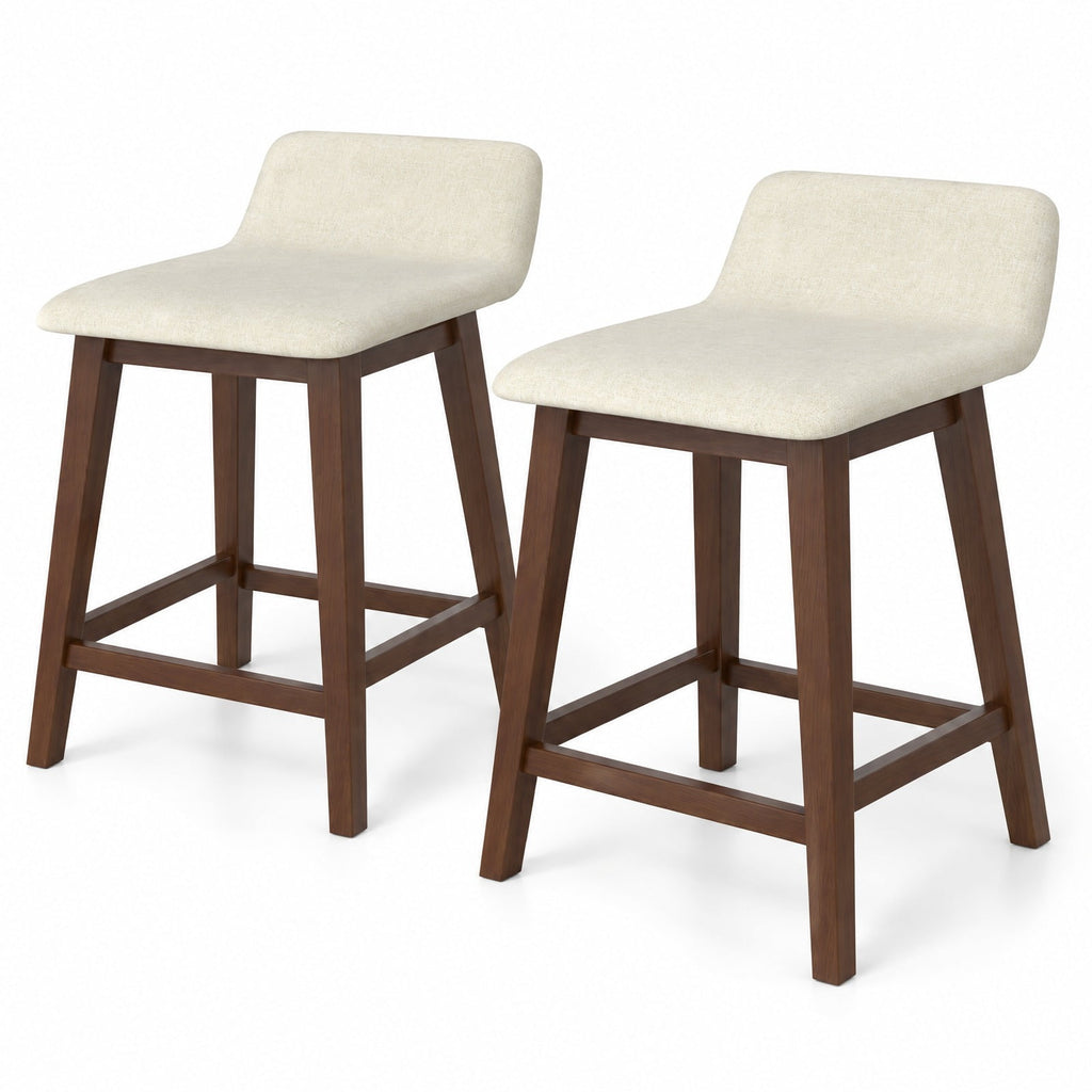 Airfind 24 Inch Counter Height Bar Stools Set of 2 with Low Back, 330 Lbs Capacity, Rubber Wood Faux Linen Sponge Plywood, Brown