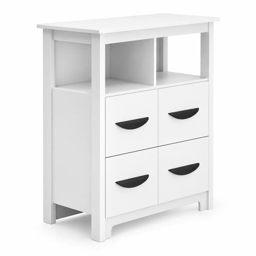 Airfind 24 Inch Floor Cabinet with 2 Open Compartments and 2 Drawers, MDF Engineered Wood Frame, 24in x 12in x 31.5in Footprint, White