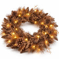 Airfind 24 Inch Pre-lit Christmas Wreath with 105 Branch Tips and 35 Warm White LED Lights-1 piece, PVC PE Metal Frame, 24 x 24 Footprint, White