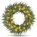 Airfind 24 Inch Pre-lit Christmas Wreath with 108 Branch Tips and 35 Warm White LED Lights for Wall Window-1 piece, TPE Metal Frame, White
