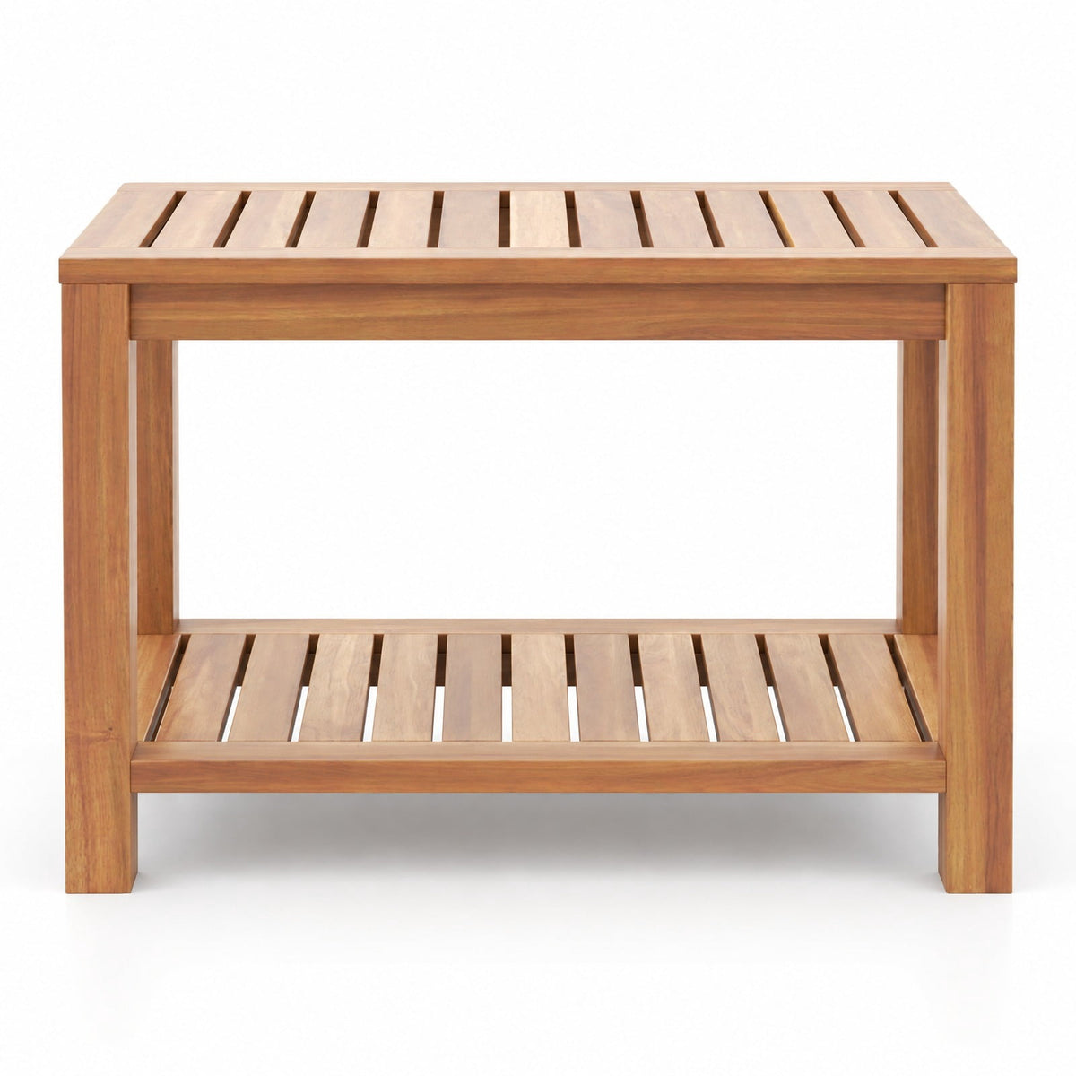 Airfind 24 Inch Teak Wood Shower Bench Inside Shower Stool with Storage Shelf, Teak Wood 19 Inches Frame, 19 x 12.5 x 17.5 Footprint, Wood