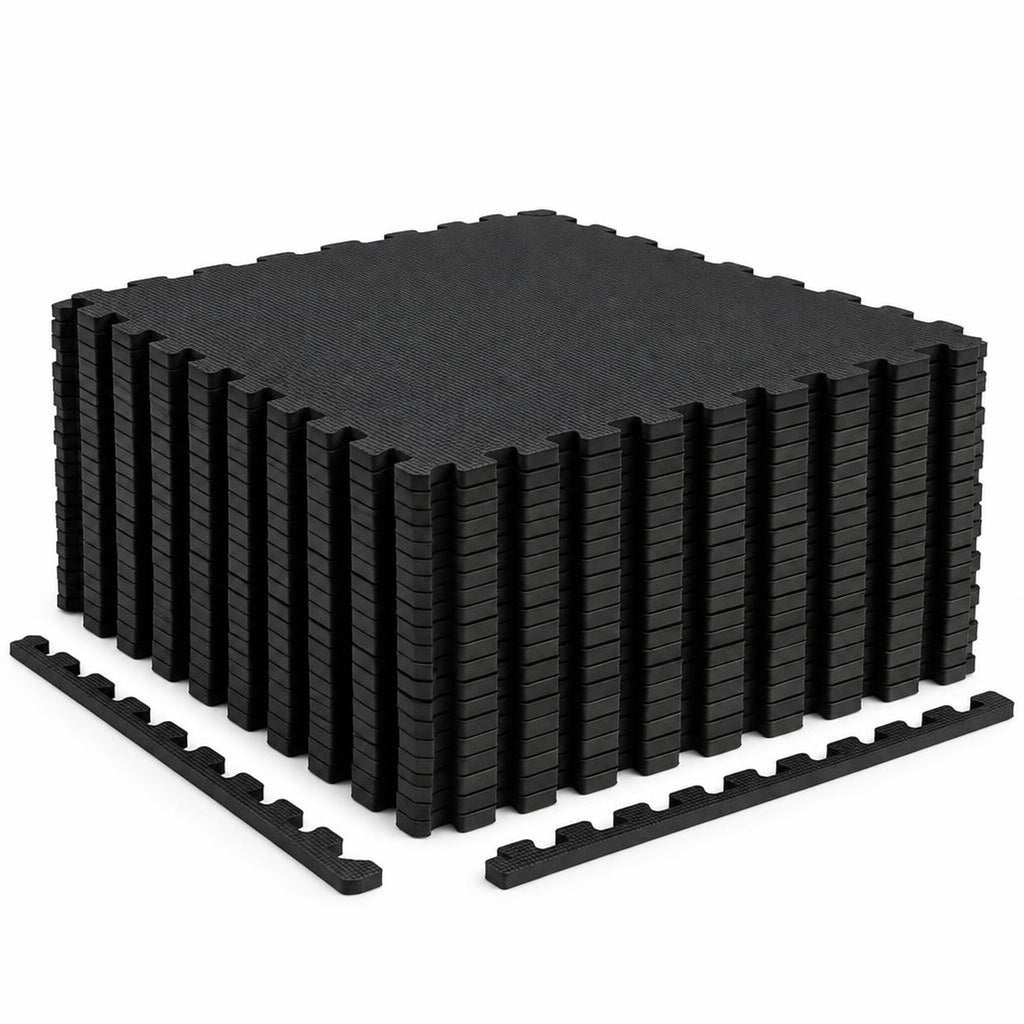 Airfind 24 Pack Non-Slip Protective Interlocking EVA Foam Floor Tiles, EVA Foam Frame, 143 x 97 x 0.5 Footprint, Black