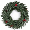 Airfind 24 Pre-lit Christmas Wreath Front Door Artificial Xmas Wreath with 90 Frosted Branch Tips, PVC PE Metal Frame, 24 x 24 Footprint, Green