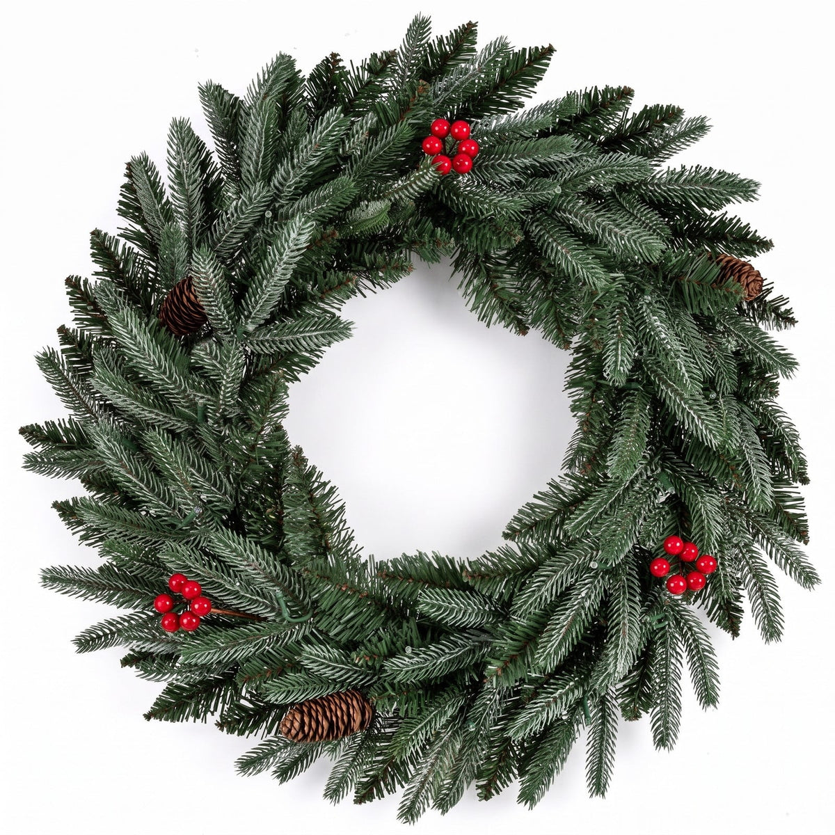 Airfind 24 Pre-lit Christmas Wreath Front Door Artificial Xmas Wreath with 90 Frosted Branch Tips, PVC PE Metal Frame, 24 x 24 Footprint, Green