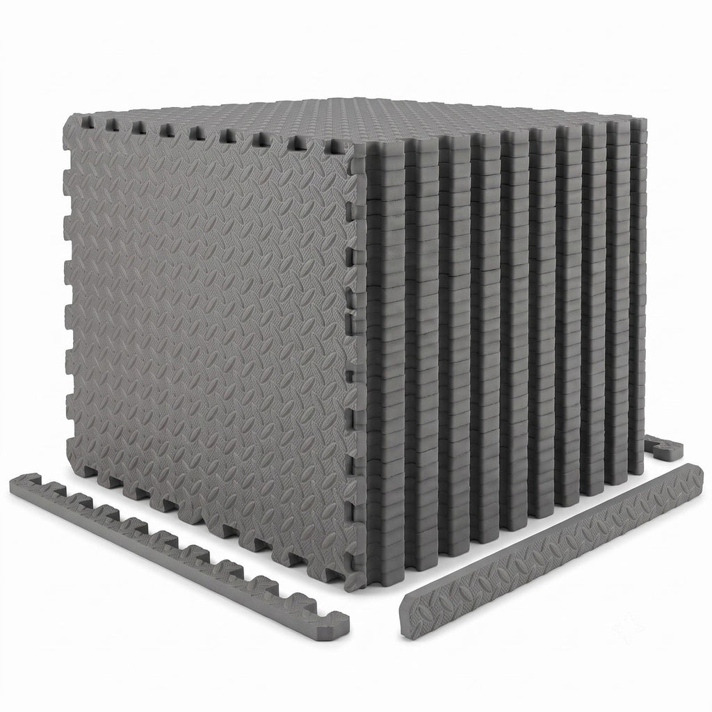 Airfind 24 Tiles Puzzle Exercise Floor Mat with Interlocking EVA Foam and Non-Slip Texture for Home Gym Equipment Protection, Gray