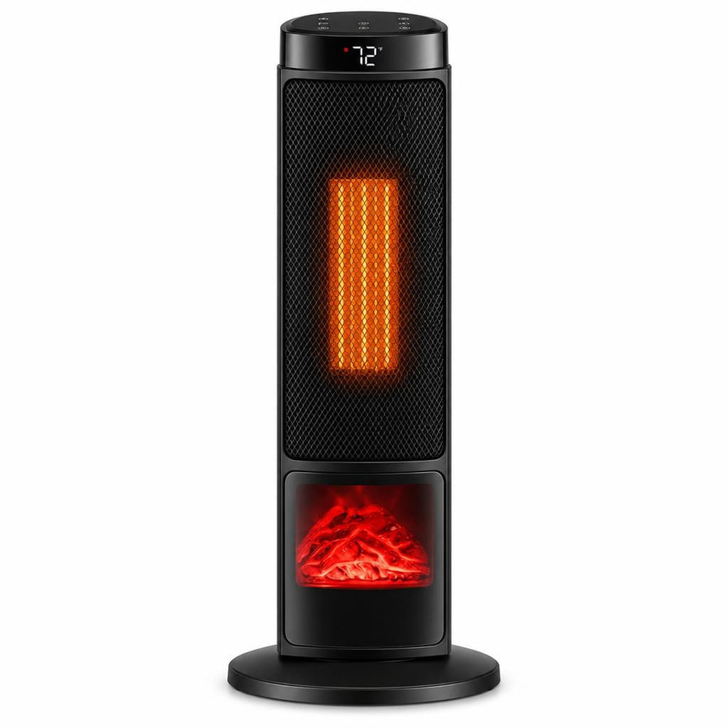 Airfind 24 Inch 1500W PTC Ceramic Tower Space Heater with 7-Color Flame, 9 Inch x 24 InchLength of Footprint for Everyday Use, Black