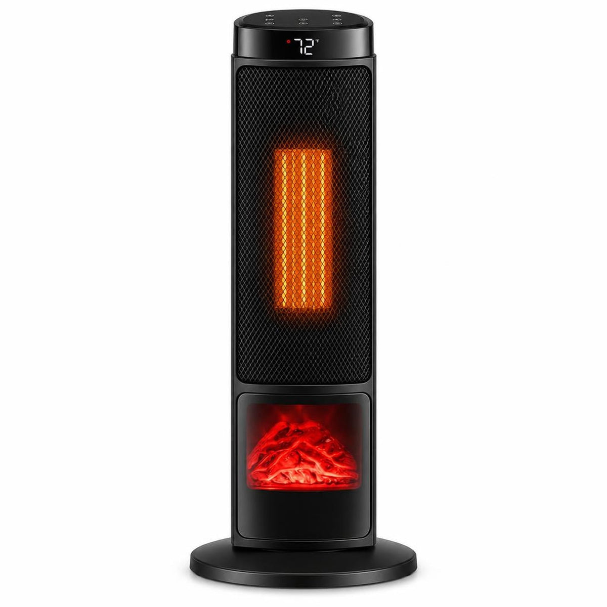 Airfind 24 Inch 1500W PTC Ceramic Tower Space Heater with 7-Color Flame, 9 Inch x 24 InchLength of Footprint for Everyday Use, Black
