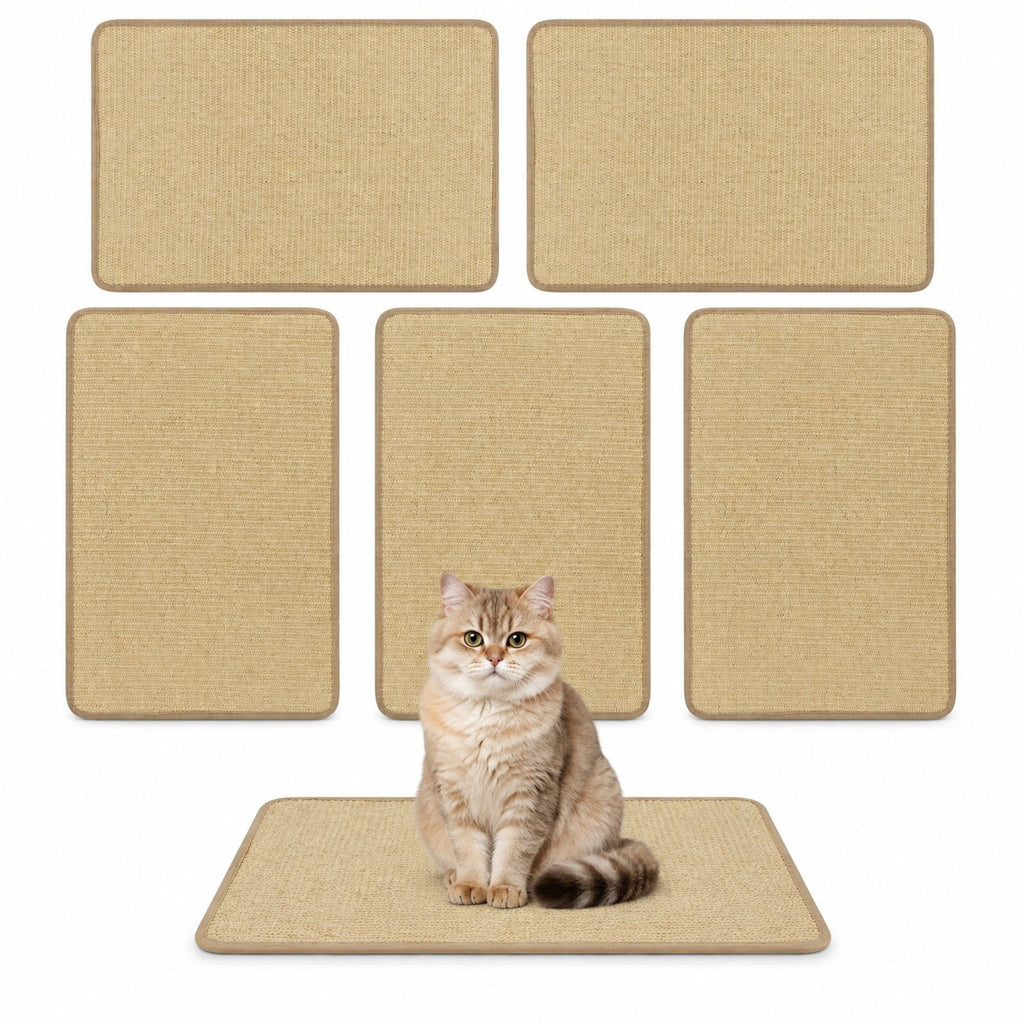 Airfind Cat Scratching Mats Set of 6 with Natural Sisal Surface, Self-Adhesive Tape and Anti-Slip Latex Backing, 16 x 12 Inches, Natural