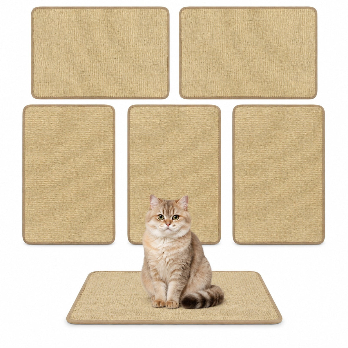 Airfind Cat Scratching Mats Set of 6 with Natural Sisal Surface, Self-Adhesive Tape and Anti-Slip Latex Backing, 16 x 12 Inches, Natural