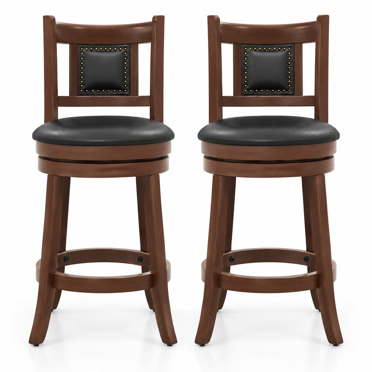 Airfind 25.5 Inch/30.5 Inch Upholstered Bar Stools Set of 2 with Curved Backrest and Footrest-25.5 inches, 250 lbs Capacity, Espresso Black