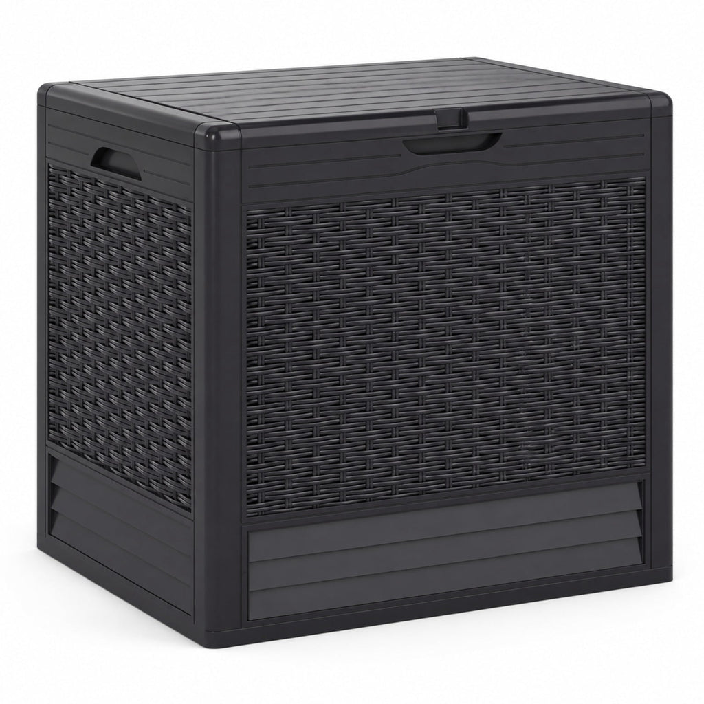 Airfind 25 Gallon Outdoor Storage Box with Rattan Patterns, 180 lbs Capacity, PP Frame, 23 x 17 x 21 Footprint, Brown