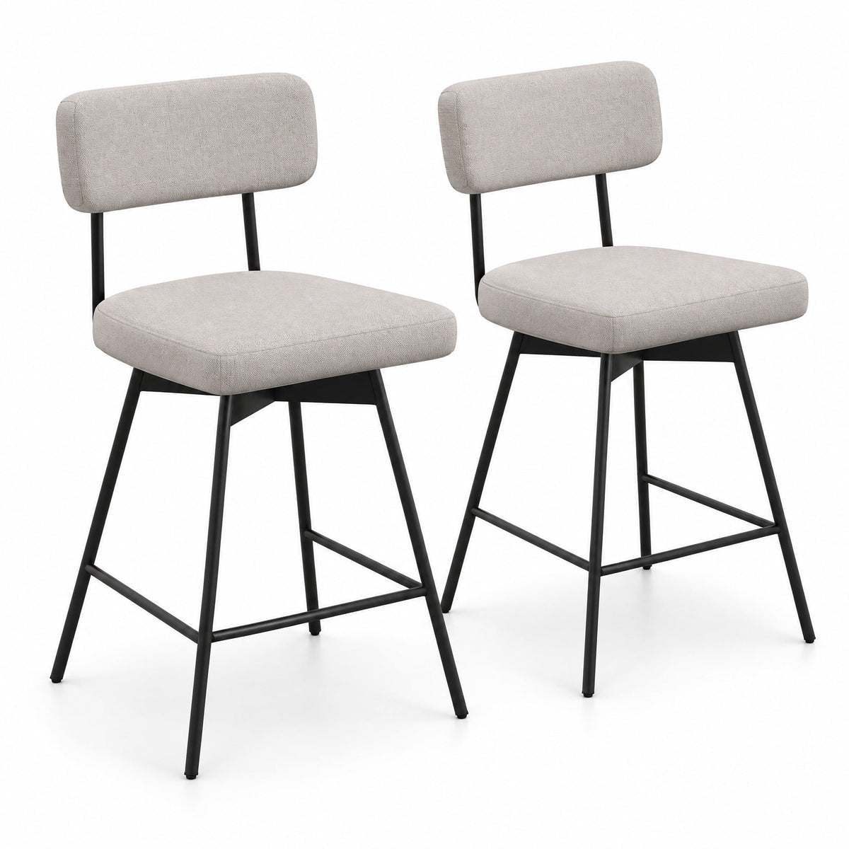 Airfind 25 Inch 2-Piece Modern Upholstered Bar Stools with Back and Footrests, 330 lbs Capacity, Polywood Metal Sponge Linen Type Cloth Frame, Beige