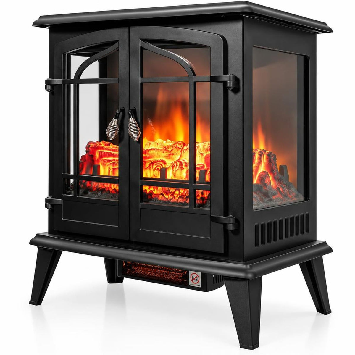 Airfind 25 Inch Freestanding Electric Fireplace Heater with Realistic Flame effect, Iron Frame, 25in x 15in x 28.5in (L x W x H） Footprint, Black