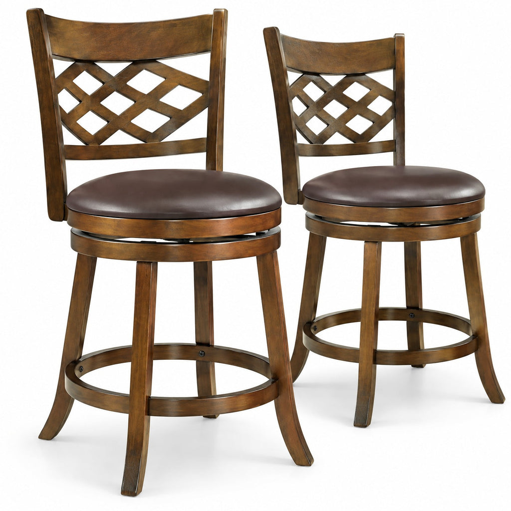 Airfind 26 Inch Counter Height Bar Stools Set of 2 with Rubber Wood Frame-26 Inch, 330 lbs Capacity, Rubber Wood PVC Leather Sponge Frame, Wood