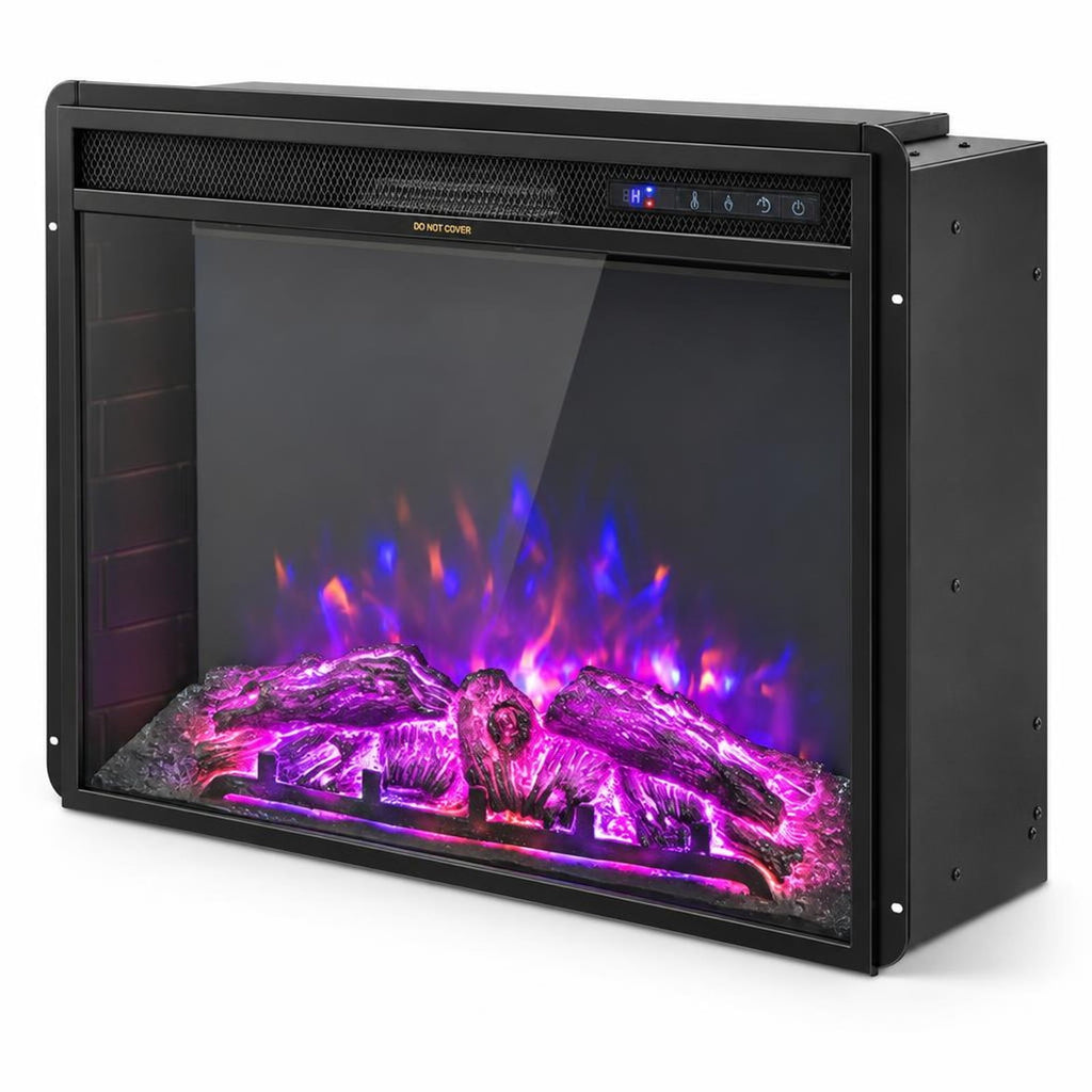 Airfind 26 Inch Recessed Electric Fireplace with Adjustable Flame Brightness, Metal Resin Tempered Glass Frame, Black