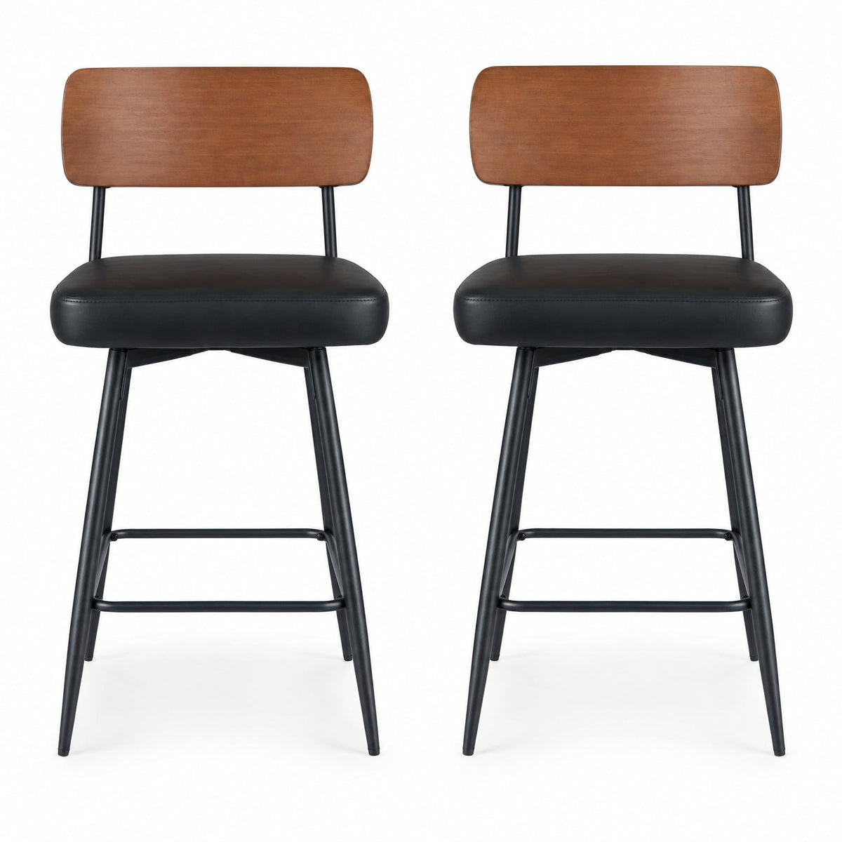 Airfind 27 Inch Padded Counter, Barstools Set of 2 with Metal Legs, 330 lbs Capacity, Metal Plywood PU Leather Sponge Frame, Black