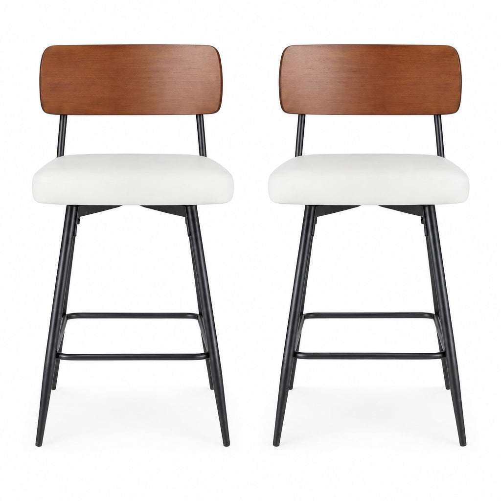 Airfind 27 Inch Padded Counter, Barstools Set of 2 with Metal Legs, 330 lbs Capacity, Metal Plywood PU Leather Sponge Frame, White
