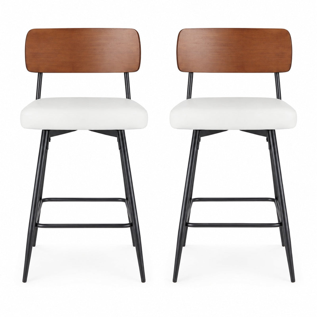 Airfind 27 Inch Padded Counter, Barstools Set of 2 with Metal Legs, 330 lbs Capacity, Metal Plywood PU Leather Sponge Frame, White