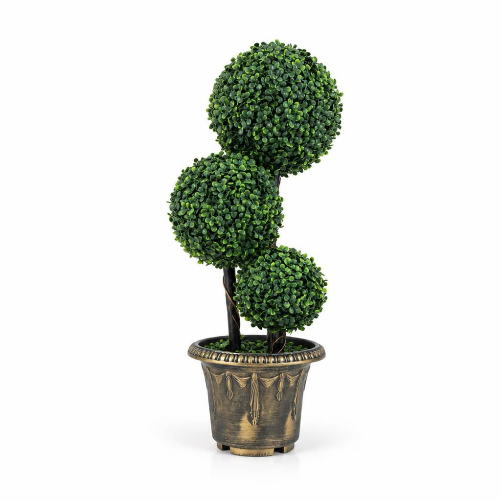 Airfind 29 Inches Artificial Boxwood Topiary Tree Triple Ball Shrubs, PE Metal Solid Wood Cement PP Tree Height 29 Inch/35 Inch Pot, Black