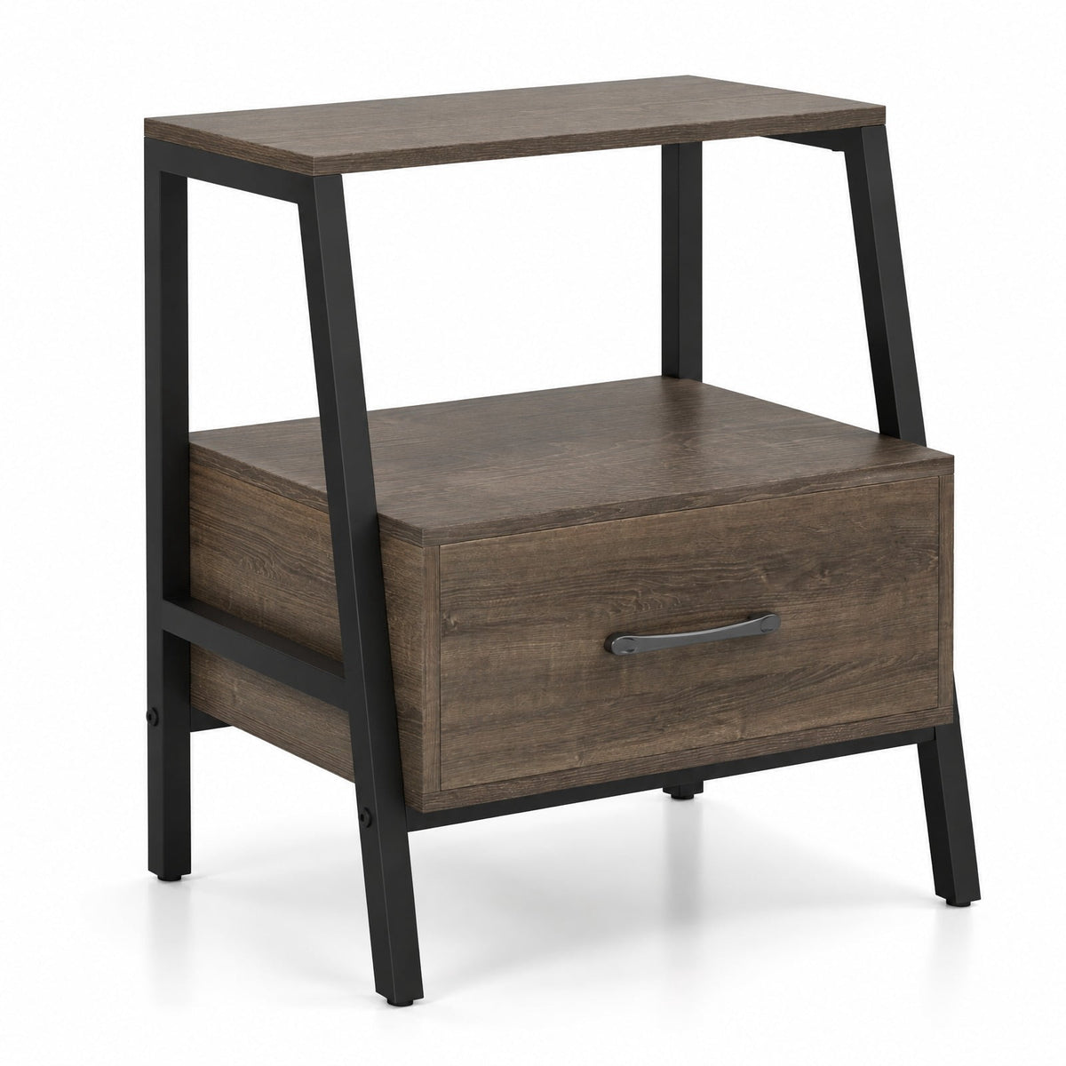 Airfind Farmhouse Nightstand with Drawer and Open Storage, Engineered Wood and Metal End Table for Bedroom and Living Room, Gray