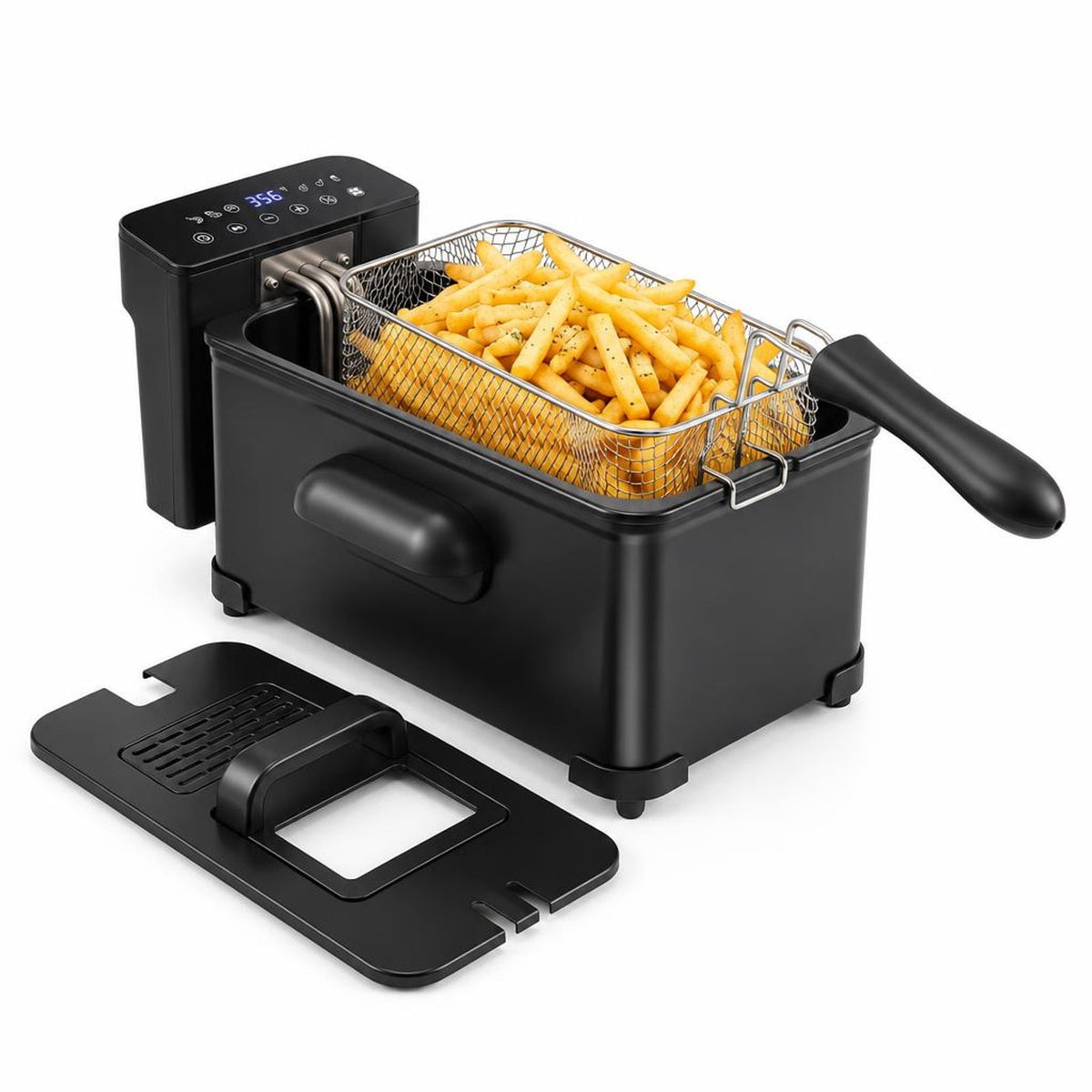 Airfind 3.2-Qt Electric Deep Fryer featuring 1700W LED Touch Screen and Enamel Oil Tank, Stainless Steel PP Enamel Frame, Black
