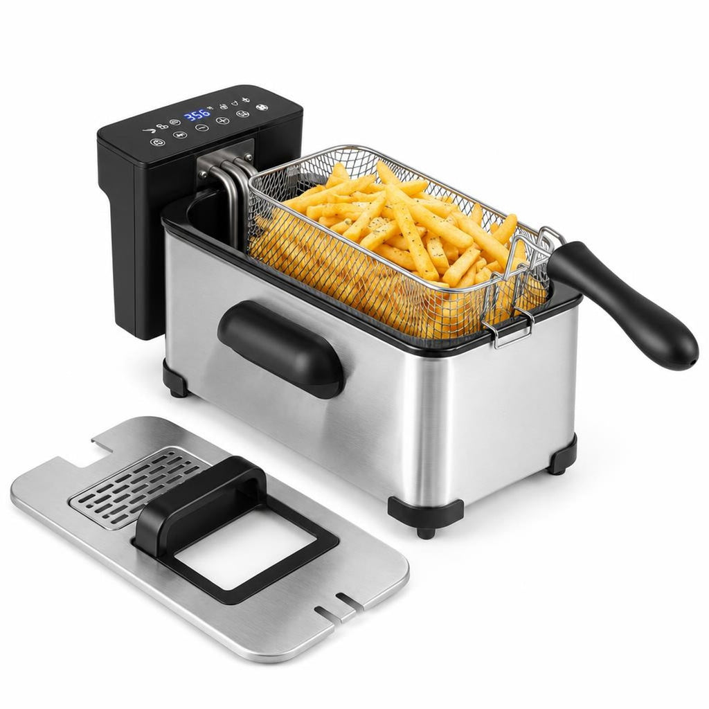 Airfind 3.2-Qt Electric Deep Fryer featuring 1700W LED Touch Screen and Enamel Oil Tank, Stainless Steel PP Enamel Frame, Silver