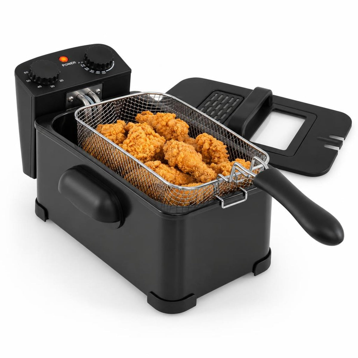 Airfind 3.2 Quart Electric Stainless Steel Deep Fryer featuring Timer, Stainless Steel Iron Frame, 21.5 Inch x 9.5 Inch x 8.5 Inch Footprint, Black