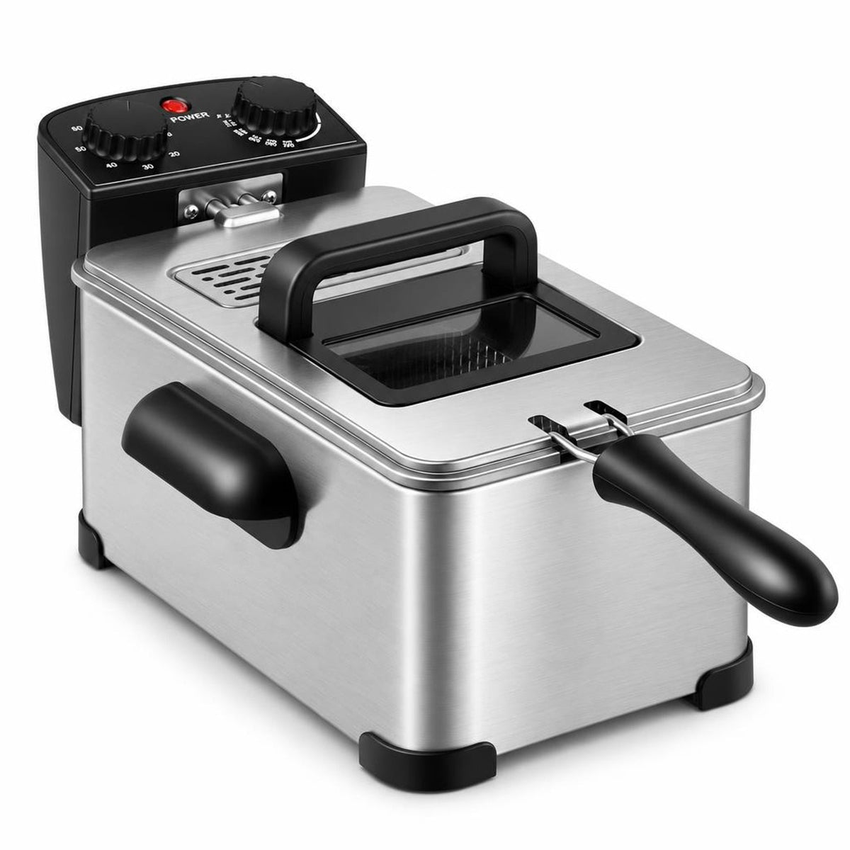 Airfind 3.2 Quart Electric Stainless Steel Deep Fryer featuring Timer, Stainless Steel Iron Frame, 21.5 Inch x 9.5 Inch x 8.5 Inch Footprint, Silver