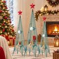 Airfind 3/3.5/4 Feet Set of 3 Tower Shaped Christmas Trees with Removable Star Toppers, Metal Small Frame, 9in x 9in x 37in Medium Footprint