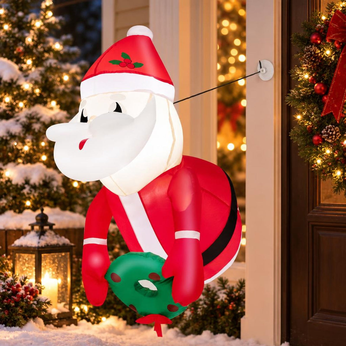Airfind 3.3 Feet Lighted Inflatable Santa Claus Broke Out from Window, Polyester Fabric Frame, Red, powerful blower for easy inflation