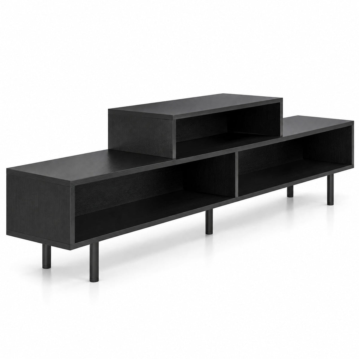 Airfind 3 Cubby TV Stand for TVs up to 70 Inch Entertainment Center with Open Storage Compartments, 155 lbs Capacity, 63 Inch x 12 Inch x 18 Inch Footprint