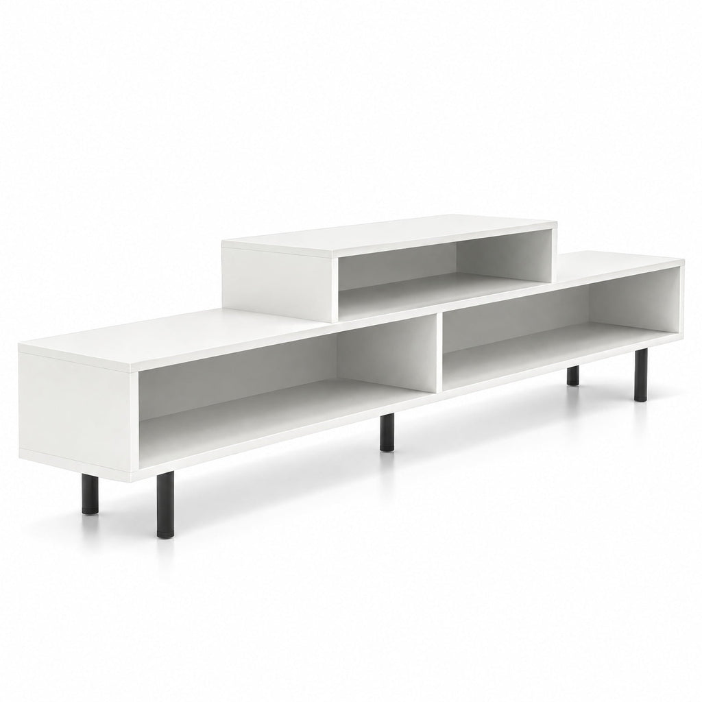 Airfind 3 Cubby TV Stand for TVs up to 70 Inch with Open Storage Compartments, 155 Lbs Capacity, Engineered Wood MDF Metal, White