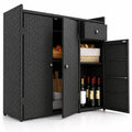 Airfind 3 Doors Outdoor PE Wicker Storage Cabinet for Deck, 110 lbs Capacity, PE Rattan Metal Frame, 48 x 17 x 40 Footprint, Black