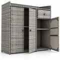 Airfind 3 Doors Outdoor PE Wicker Storage Cabinet for Deck, 110 lbs Capacity, PE Rattan Metal Frame, 48 x 17 x 40 Footprint, Gray
