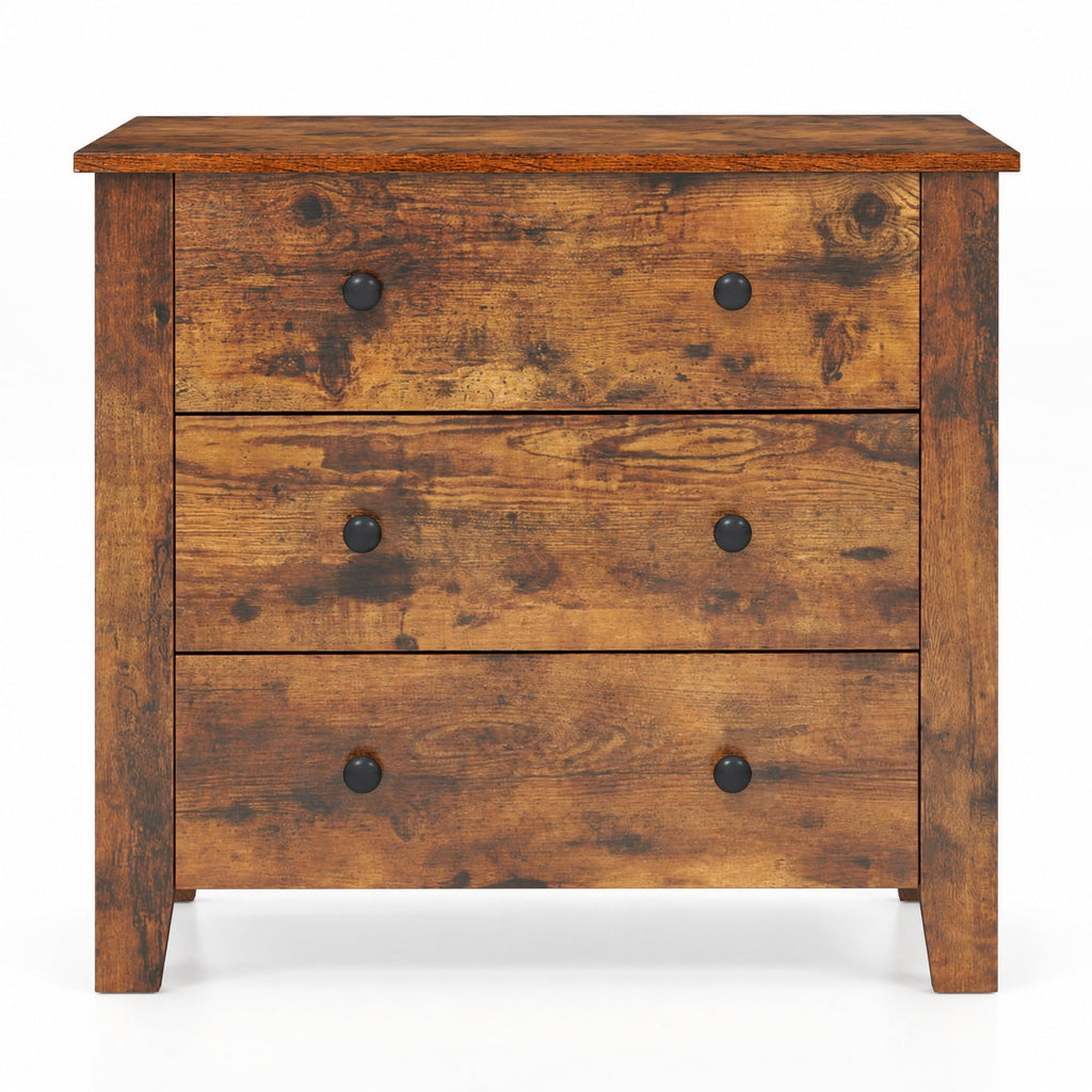 Airfind 3 Drawer Dresser Chest of Drawers Bedside Table, MDF Frame, 28in x 18in x 26in Footprint, Brown