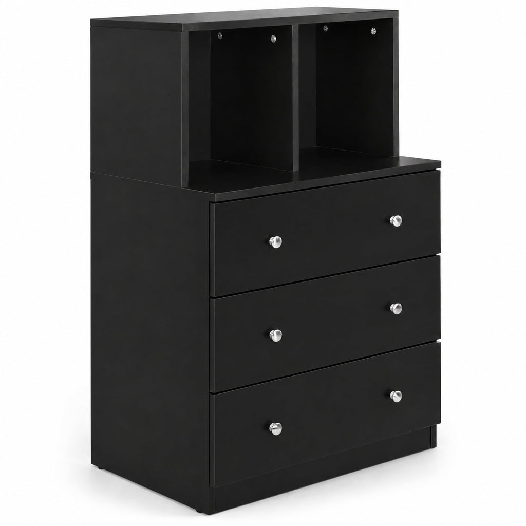 Airfind 3 Drawer Dresser with Cubbies Storage Chest for Bedroom Living Room, Engineered wood metal Frame, 24in x 16in x 37in Footprint, Black