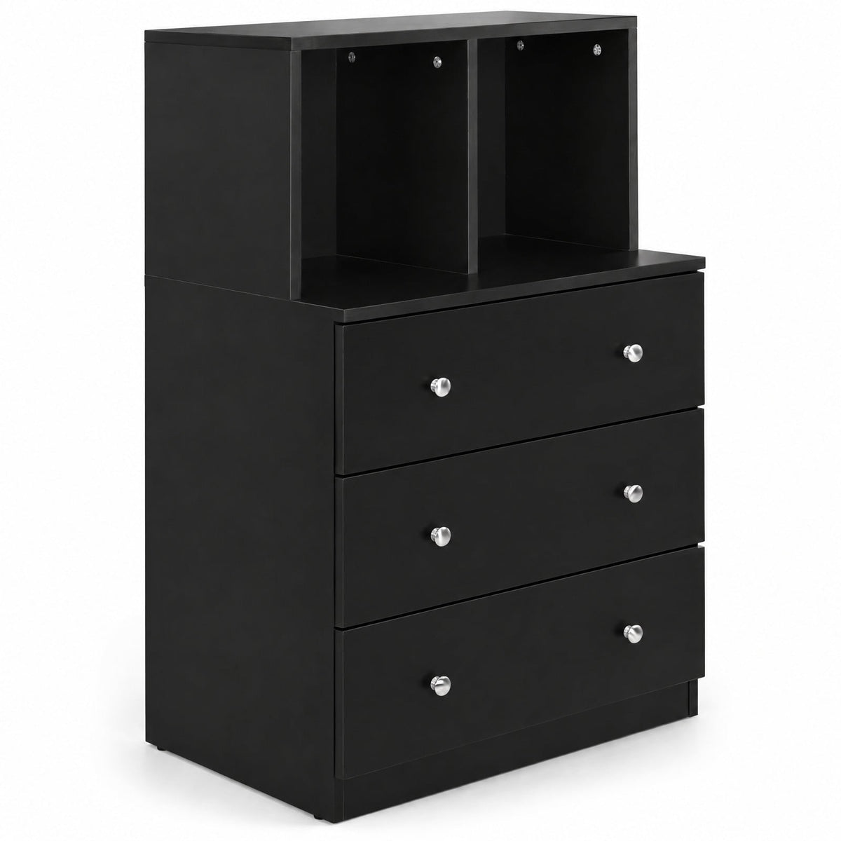 Airfind 3 Drawer Dresser with Cubbies Storage Chest for Bedroom Living Room, Engineered wood metal Frame, 24in x 16in x 37in Footprint, Black