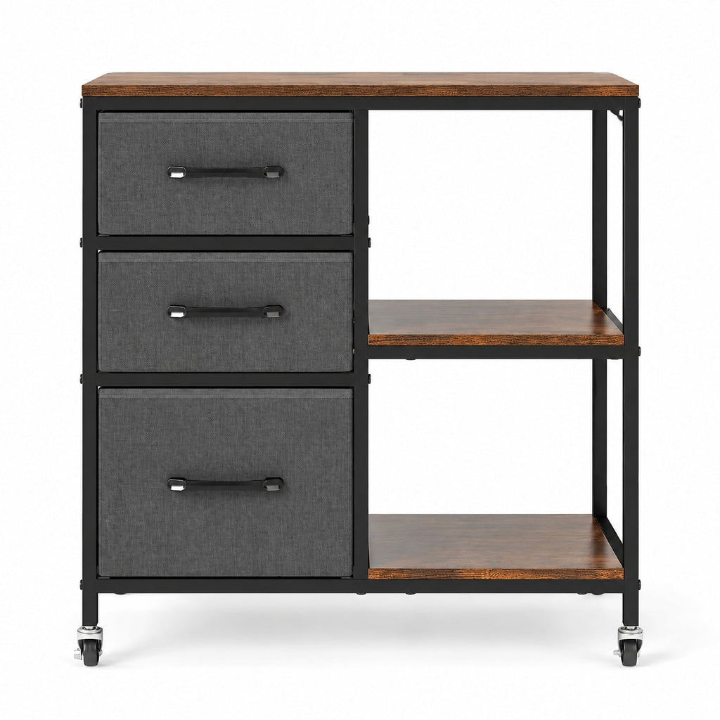 Airfind 3 Drawer Mobile File Cabinet with Charging Station Rolling Printer Stand with Open Storage Shelves, 44 lbs Capacity, Brown